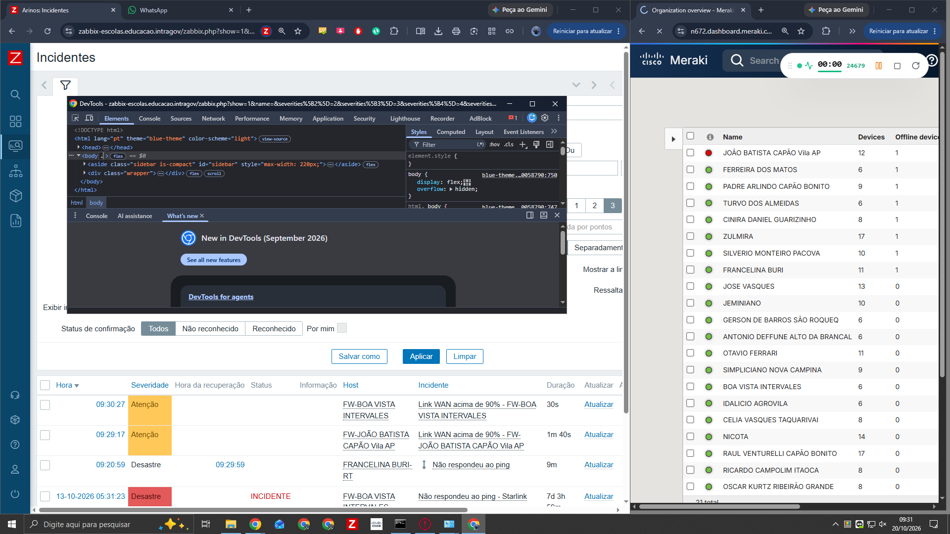 Tela Zabbix e Meraki
